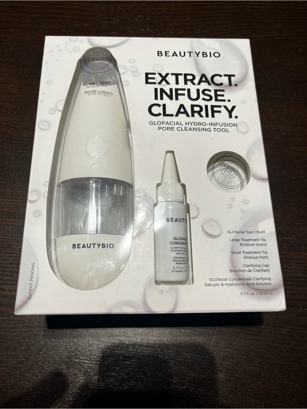 BeautyBio GLOfacial Hydro-Infusion Pore Cleansing Tool Blue Light NIB Set
